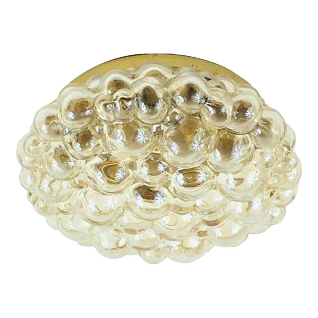 1960s XL Mid Century Amber Bubble Glass Ceiling Flush Mount by Helena Tynell for Limburg, Germany For Sale