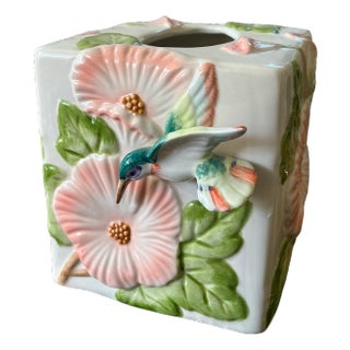 Fitz & Floyd Porcelain Tissue Box Cover – Hummingbird & Hibiscus Motif For Sale