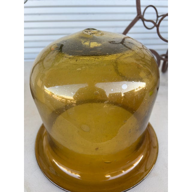 Vintage Cast Iron & Amber Glass Large Candle Holder or Planter For Sale - Image 9 of 10