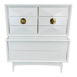 Mid-Century White Diamond Front 8-Drawer Gentleman's Chest Dresser by United For Sale