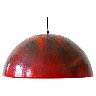 Large Mid-Century Modern Enameled Dome Pendant Lamp, 1960s For Sale
