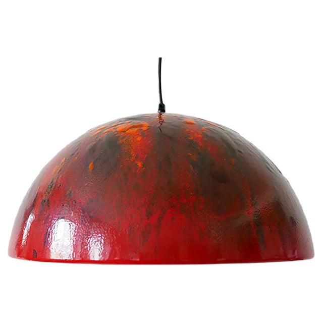 Large Mid-Century Modern Enameled Dome Pendant Lamp, 1960s For Sale