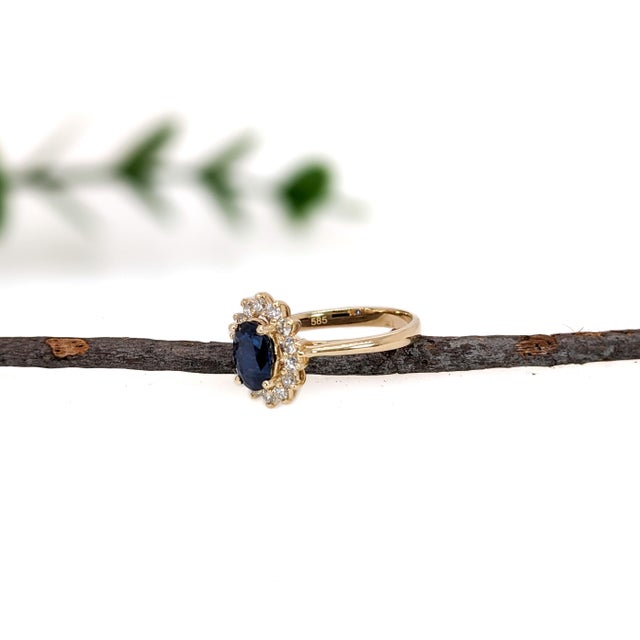 1.4ct Princess Diana Style Sapphire Diamond Halo Ring: Solid 14k Gold, Oval 8x6m, Size 6.75 For Sale - Image 4 of 5