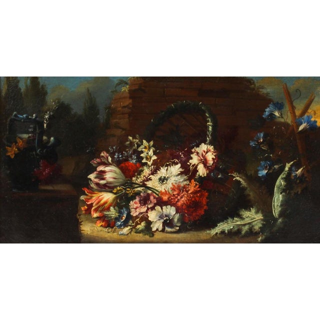 This is a magnificent antique Dutch School floral still life oil on canvas painting with a stunning gilt gesso frame, late...