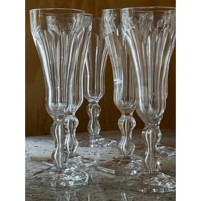 Vintage Crystal Champagne Flutes, France, 1920s, Set of 8 For Sale - Image 16 of 18