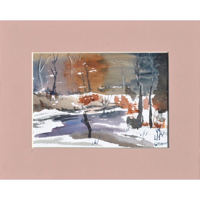Paper Maryann Stow Frozen Pond Watercolor Landscape circa 1980 For Sale - Image 7 of 7