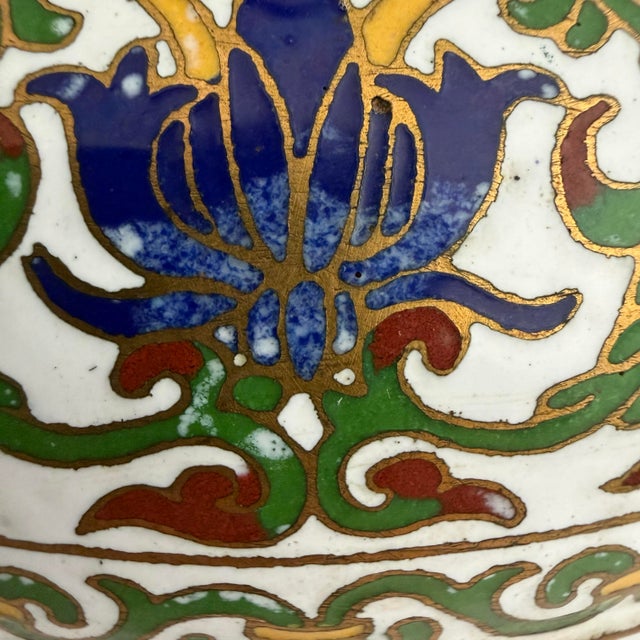 Antique Cloisonne Enamel Circular Box- 7 Inch Diameter For Sale - Image 10 of 12