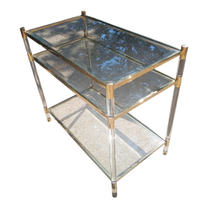 Vintage Brass and Lucite Glass 3 Shelf Table, in Manner of Charles Hollis-Jones