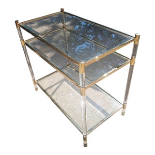 Vintage Brass and Lucite Glass Shelving Table For Sale