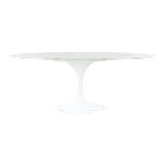 Saarinen Style Mid Century Oval Marble Tulip Dining Table For Sale