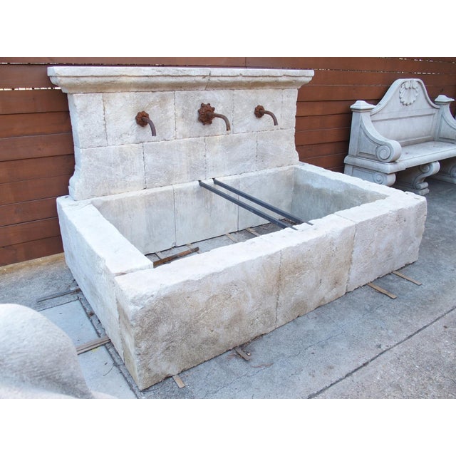 Large Sault Triple Spout Limestone Wall Fountain From Provence, France For Sale - Image 9 of 18