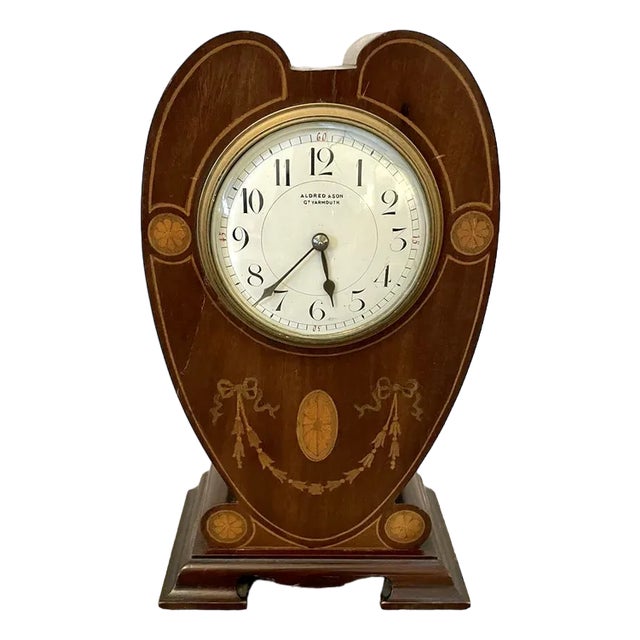 Antique Edwardian Inlaid Mahogany Mantel Clock, 1900 For Sale