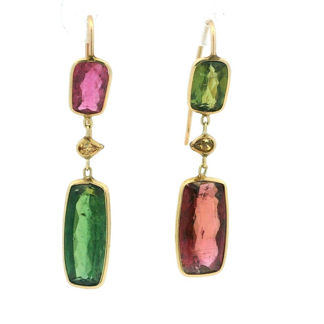 Talia Jade Pink Green Tourmaline 14k Gold Drop Earrings, Pair For Sale - Image 9 of 9