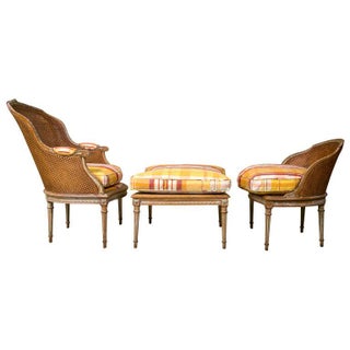 French Louis XVI Style Duchesse Brisee by Jansen 1940s Distress Painted Frame For Sale