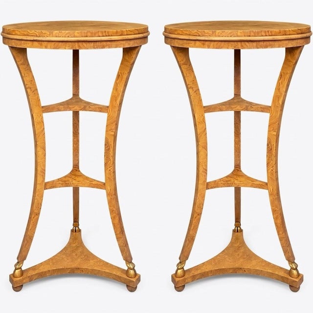 Neo-Classical Style Burl & Gilt Pedestals / Tables by Baker Furniture- Pair For Sale - Image 9 of 13