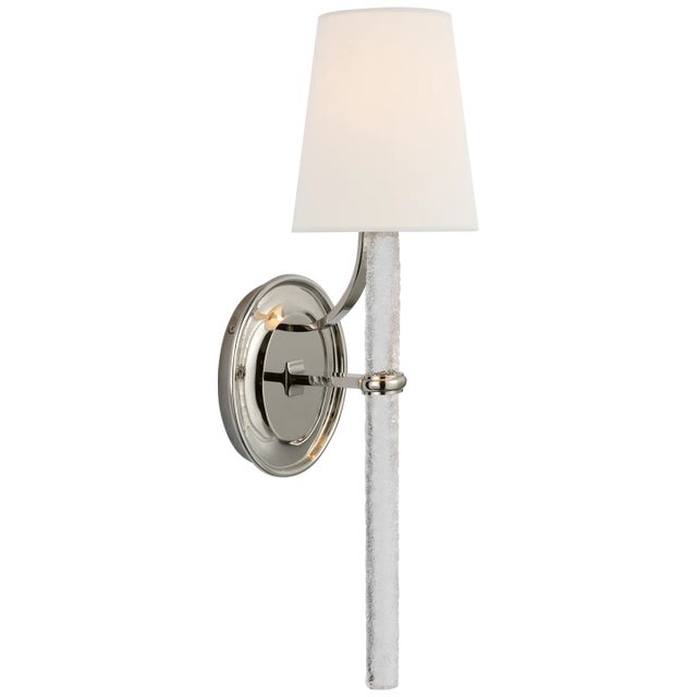 Visual Comfort Marie Flanigan for Visual Comfort Signature Abigail Large Sconce in Polished Nickel & Clear Wavy Glass with Linen Shade For Sale - Image 4 of 5