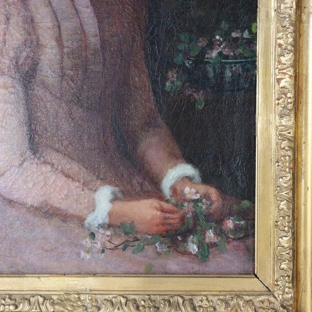 Oil on Canvas Portrait of a Maiden by Grant in Newcomb Macklin Attr Frame C1890 For Sale - Image 13 of 14
