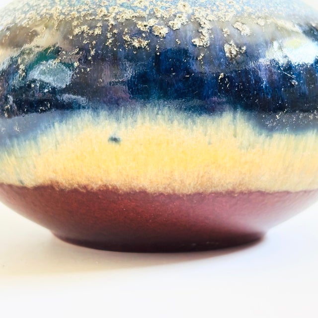 Ceramic Textured Blue Lava Glaze Pottery Vase For Sale - Image 7 of 10