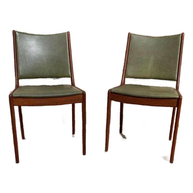 Pair of Mid Century Green Vinyl Side Chairs For Sale
