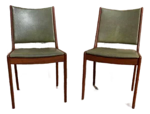 Pair of Mid Century Green Vinyl Side Chairs