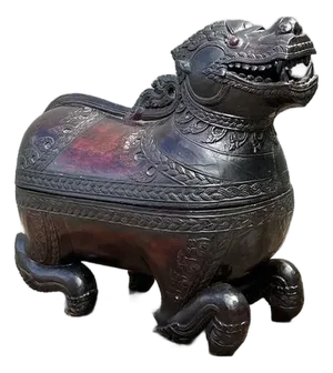 Vintage Asian Carved Wood Lion Box