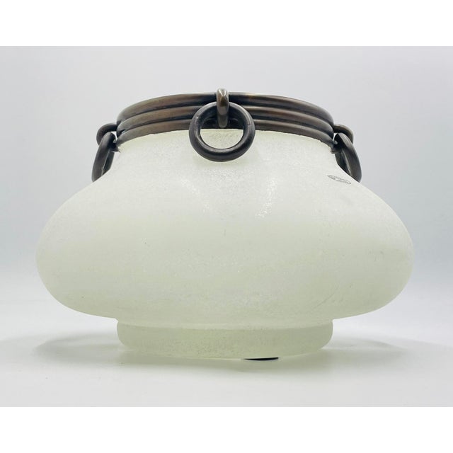 White 1980s Seguso Murano Scavo Glass & Bronze Center Bowl Signed, Italian Modernism For Sale - Image 8 of 18