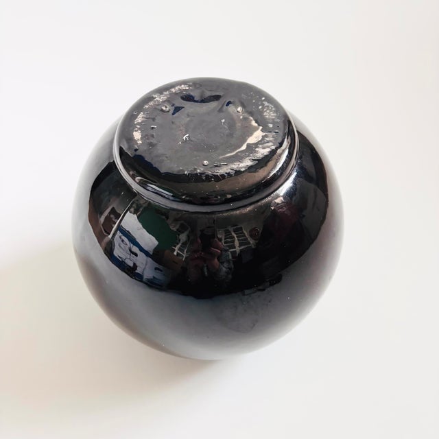 Ceramic Vintage 80s Modern Black Ceramic Sphere Vase For Sale - Image 7 of 7