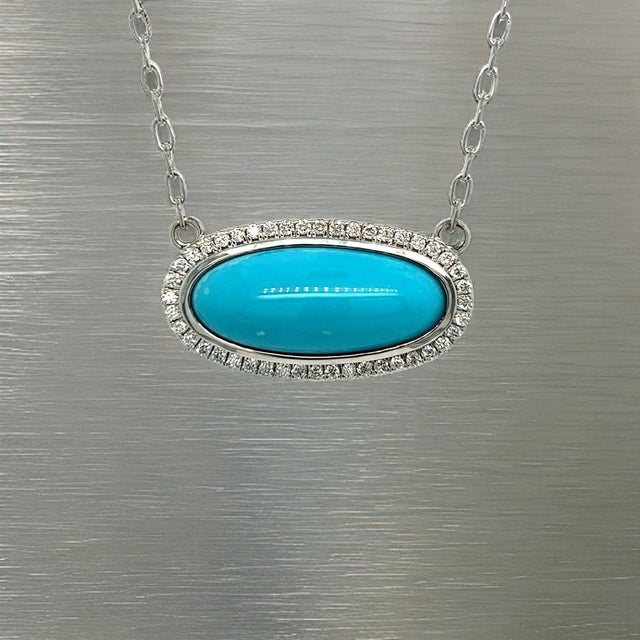 Natural Persian Turquoise Diamond Pendant Necklace 17" 14k G 13.27 TCW Certified For Sale - Image 17 of 18