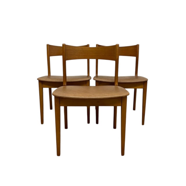 Mid-Century Modern 1970s Mid-Century Modern Dining Chairs, Set of 3, Wooden Frames With Curved Backrests and Upholstered Seats For Sale - Image 3 of 10