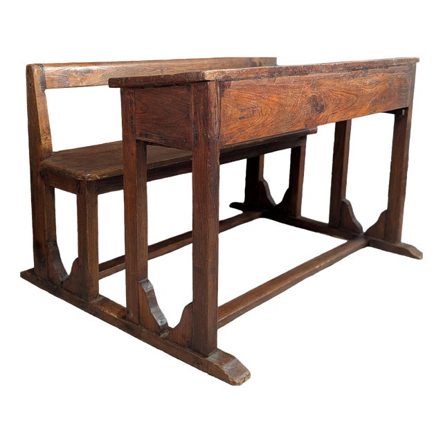 Vintage Double School Desk in Oak For Sale