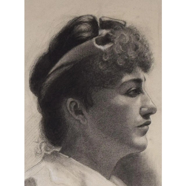 19th Century Antique Charcoal Portrait Drawing of a Woman For Sale In New York - Image 6 of 8
