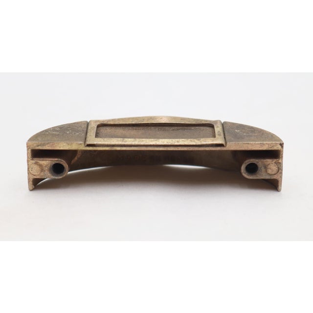 Reclaimed Brass Semi Circle Drawer Bin Pull With Label Slot For Sale - Image 4 of 6