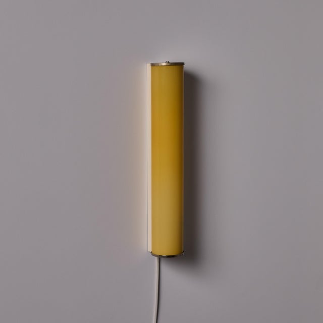 1940s Finnish Yellow Cylindrical Glass & Metal Plug-in Wall Lamp For Sale - Image 10 of 18