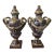Pair Early 20th C. Louis XVI Style Mottled Lavender Marble and Gilt Bronze Ormolu Covered Urns For Sale