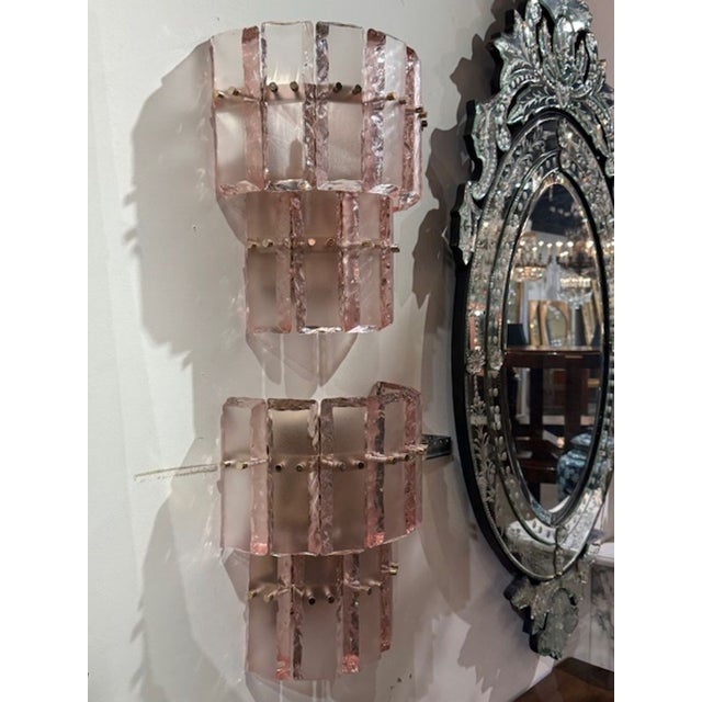 Modern Murano Pink Ice Block Wall Sconces For Sale - Image 3 of 5