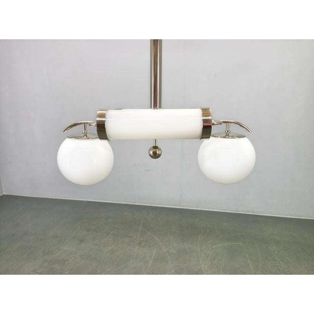 1930s Vintage Bauhaus Chrome Pendant Light with Glass Shades, 1930s For Sale - Image 5 of 16