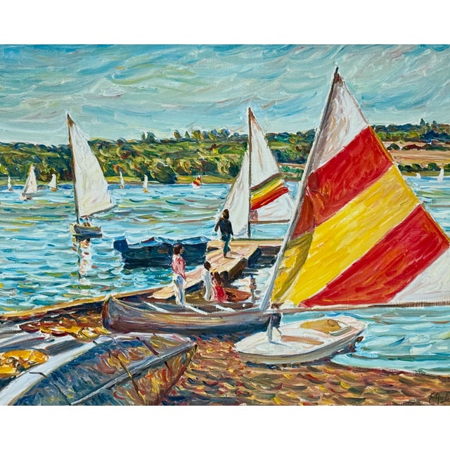 Edmund Jordan (American / Pennsylvania, 20th century) colorful impressionist oil painting on board depicting a canoe and...