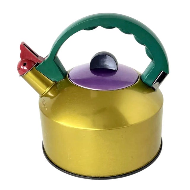 Extremely rare 80s IKEA Post Modern, Memphis Design, 2-liter, Colorful, Anodized Aluminum Teapot Highly collectible...