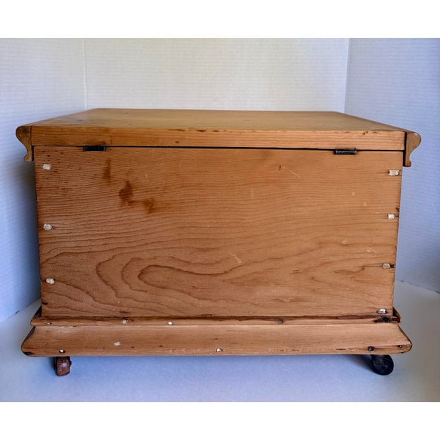 Antique Small Pine Storage Chest on Original Casters For Sale - Image 9 of 11