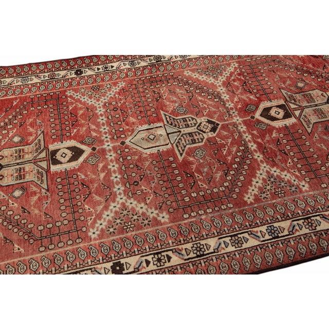 Persian Vintage Handmade Persian Red Geometric Wool Rug 4'2" X 6'4" For Sale - Image 3 of 11