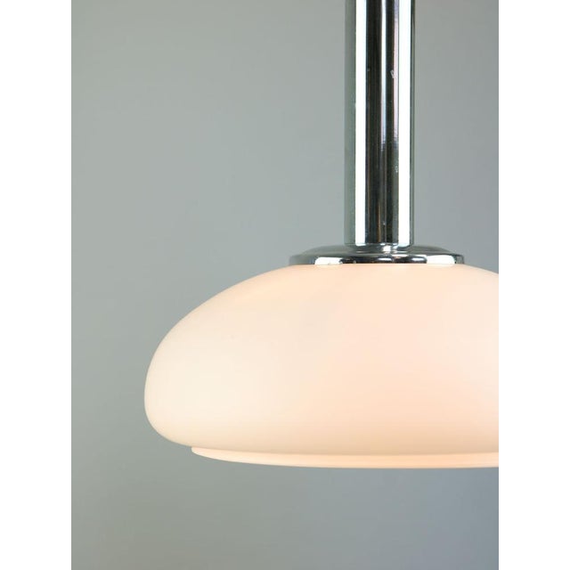 Wood Mid-Century Danish Chrome & Opaline Pendant Lamp, 1960s For Sale - Image 7 of 12