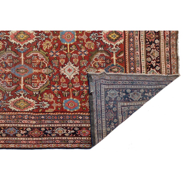 Persian Red Vintage Persian Mahal Wool Rug – Authentic Hand-Knotted Large Scale Floral For Sale - Image 3 of 10