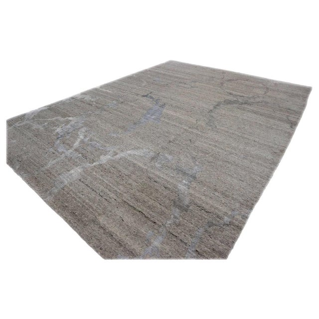 Modern Nepalese Modern Cryptic Circles Wool & Silk 9x12 Grey & Tan Handmade Area Rug #1142344 For Sale - Image 3 of 7