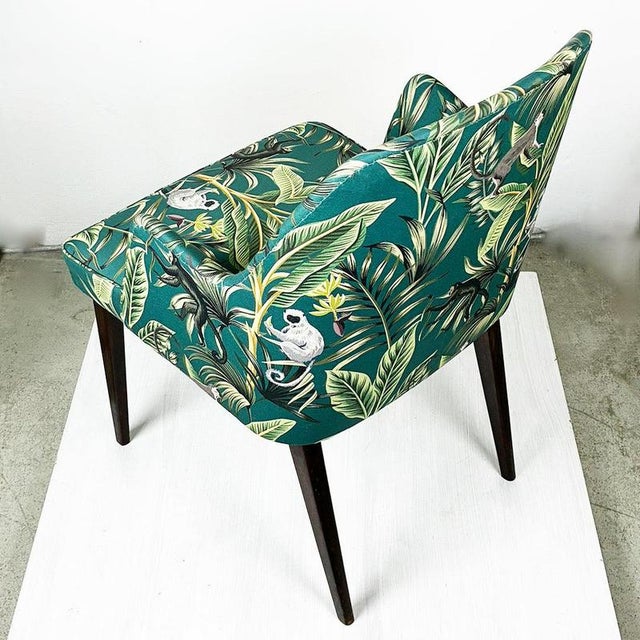 Mid-Century Armchair with Green Ape-Patterned Fabric from Thonet, Austria, 1950s For Sale - Image 9 of 14