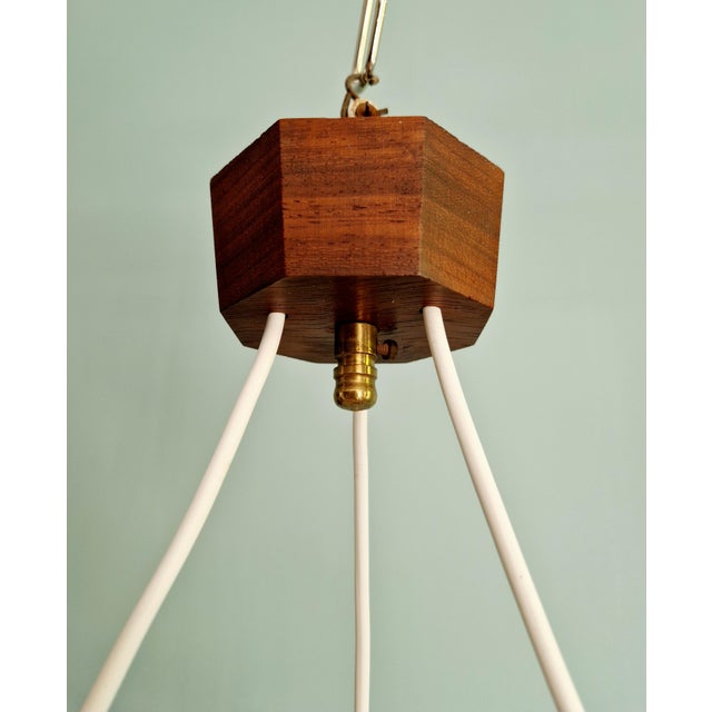 Scandinavian Chandelier in Teak and White Satin Glass, 1960s For Sale - Image 10 of 14