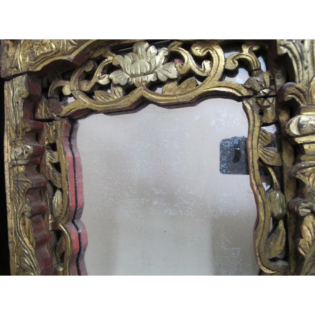Antique Chinese Carved Lotus Flower Gilt Wood Wall Hanging Mirror For Sale - Image 9 of 13