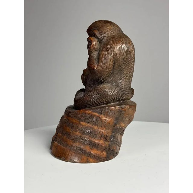 Brown Hand-Carved Statue of a Monkey For Sale - Image 8 of 12
