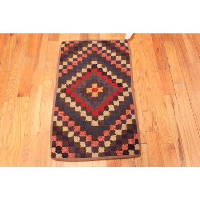 Small Scatter Size Bold Geometric Pattern Antique American Hooked Rug, country of origin: American, Circa date: Antique...