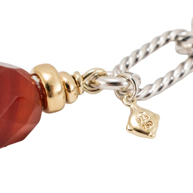 Metal David Yurman Sterling Silver 18k Gold Carnelian Cable Link Lariat Chain Necklace For Sale - Image 7 of 9