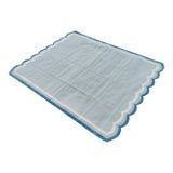 Handmade Cotton Vegetable Dyed Scalloped Edge Rug in Gray With Cream and Teal Blue Border - 12'x15' For Sale